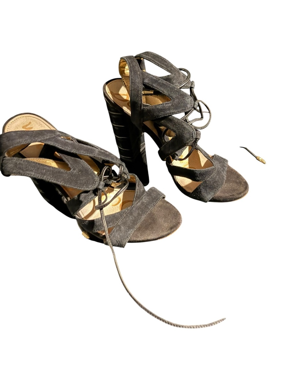 Women’s Sam Edelman  Black Suede Lace-Up High Heel Sandals